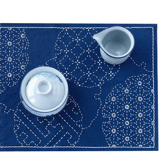 刺子绣茶席材料包雪轮纹手工DIY自绣 新手刺绣材料包禅意茶垫送礼