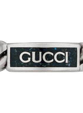 Gucci/古驰饰珐琅Gucci标识925银时尚潮流女款银色戒指