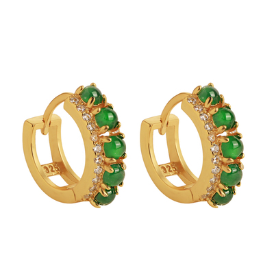 小银匠天然翡翠纯银排钻豆豆耳环