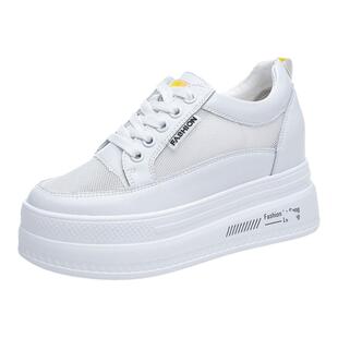 夏天小白鞋内增高网鞋女矮个子显高网面透气松糕跟厚底休闲运动鞋