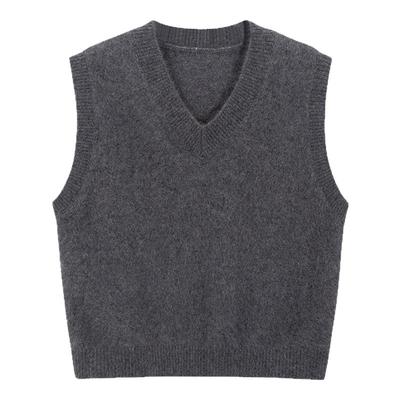 V领貉绒直筒套头针织马甲上衣