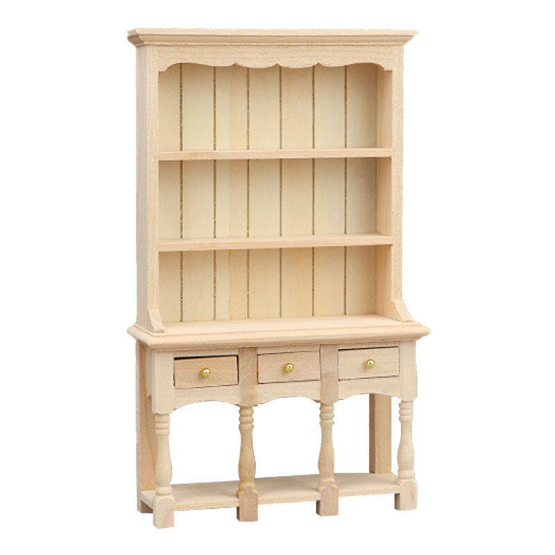 雾岛 1:12迷你娃娃屋dollhouse家具微缩书房木质书柜三层柜带抽屉