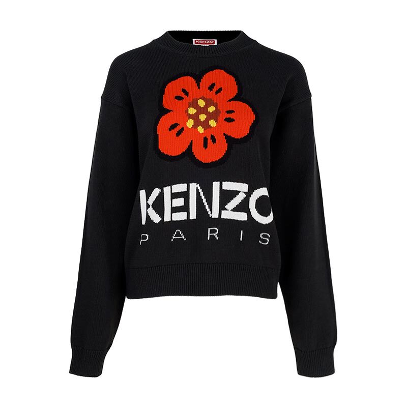 KENZOlogo图案嵌花套头毛衣