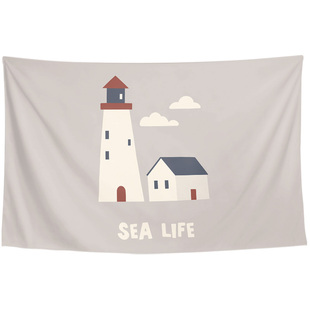 灯塔插画创意房间氛围感舒适搭配海报墙壁遮盖装饰背景布挂布挂毯