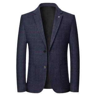 品牌西服男士外套秋季新款商务休闲中年胖子大码格子西装上衣