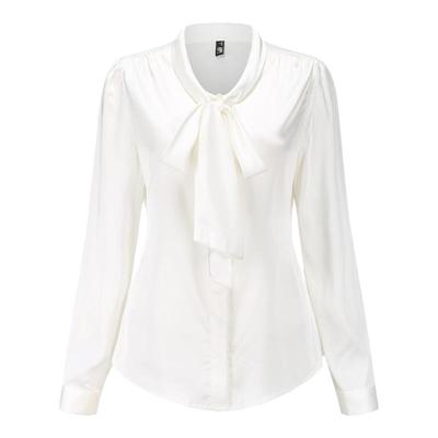 长袖蝴蝶结修身内搭纯色雪纺衬衫