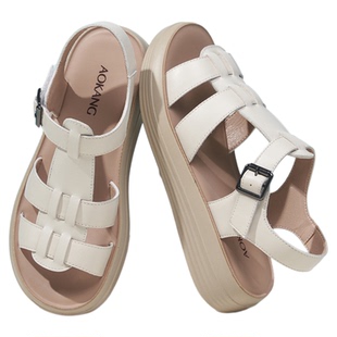 奥康 女鞋2026夏季新款真皮牛皮休闲外穿软底软面罗马凉鞋女L