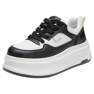 大东厚底休闲板鞋女款2025新款冬季加绒鞋子黑白熊猫鞋增高小白鞋