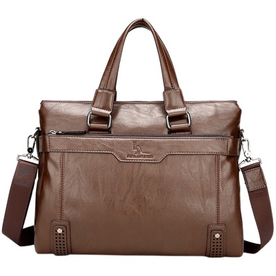 商务风横款牛皮手提包