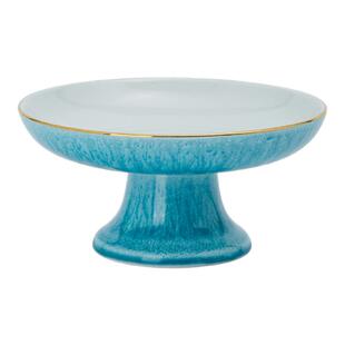 陶瓷高脚果盘拉丝釉高足点心盘大号金边贡盘中式水果盘商业热菜盘