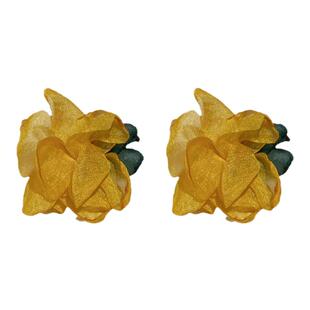 戚薇同款耳环2024春夏新款黄色花朵网纱个性夸张耳饰旅欧度假耳钉