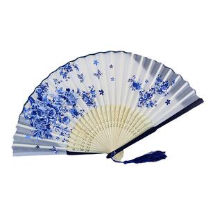 青花瓷扇子折扇中国风折叠古风舞蹈扇夏季随身古典演出儿童汉服扇