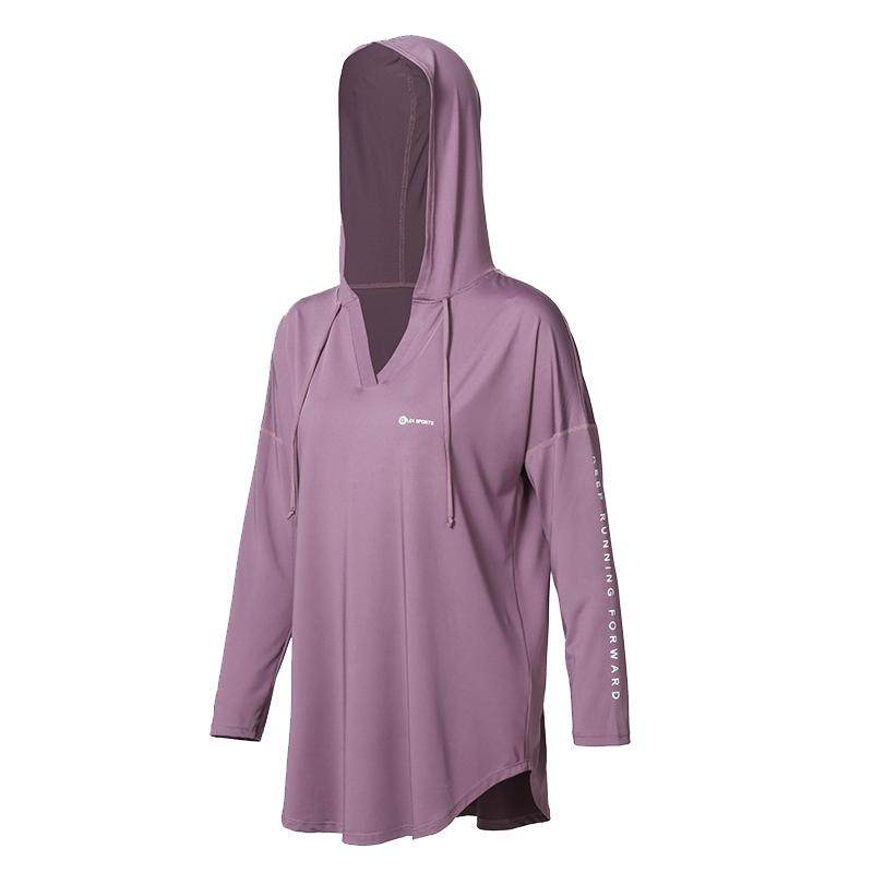 夏季运动上衣女连帽罩衫大码胖mm宽松长袖瑜伽服过臀款速干健身衣