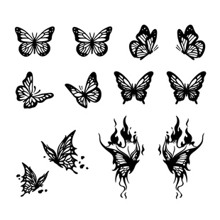 独角小怪兽手指蝴蝶草本纹身贴防水女持久高级感可爱小图果汁贴纸