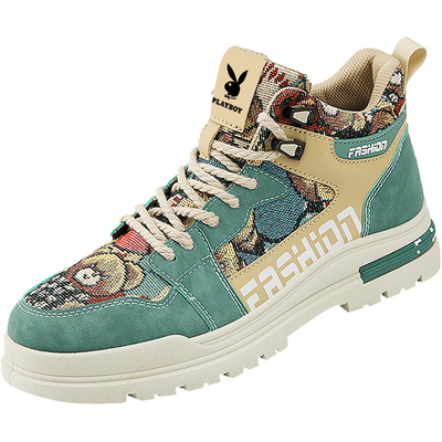 花花公子休闲潮流帆布鞋高帮板鞋