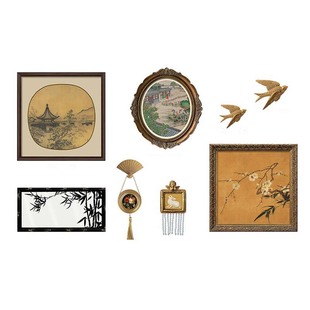 新中式古风孙温红楼梦墨竹镜子画复古客厅装饰画组合书房玄关壁画