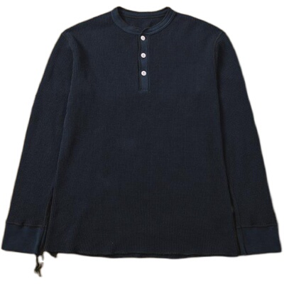 华夫格针织衫修身棉亨利领