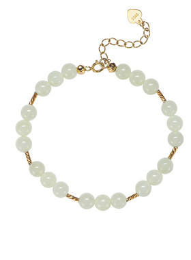 慕溪源和田玉黄玉6mm珠子古法银竹节直管多宝手链玉石手串女款