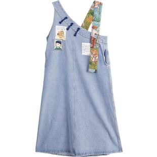 KEIKO艺术感复古牛仔背带裙26春季小众设计印花遮肉显瘦a字连衣裙