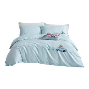 罗莱儿童60支贡缎高支四件套卡通床单被套床笠套件素色三件套