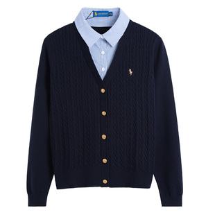 【绞花】DIVPOLO保罗女士针织开衫假两件025秋冬新品通勤休闲上衣