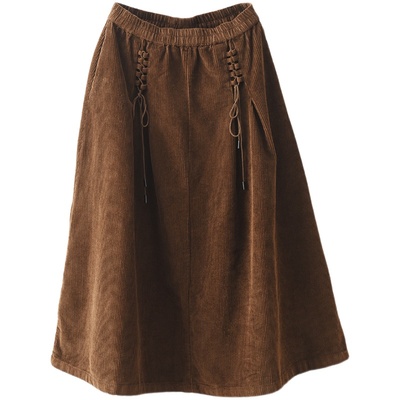 中长款大摆裙复古A字型袢绳