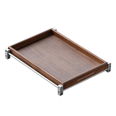 清山胡同复古中式铝架胡桃木托盘