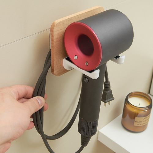 免打孔吹风机架卫生间置物架壁挂式浴室墙上原风轻奶油简约奢实木