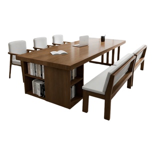 全实木大长书桌家用书柜一体办公桌客厅现代书房写字桌大板工作台