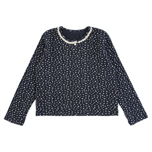 幼悠 女童森系小碎花打底衫冬季萌趣可爱撞色蕾丝边领百搭休闲T恤