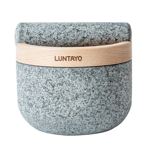 捣蒜器日本Luntayo天然花岗岩手工捣药石臼老式压蒜器香料研磨器