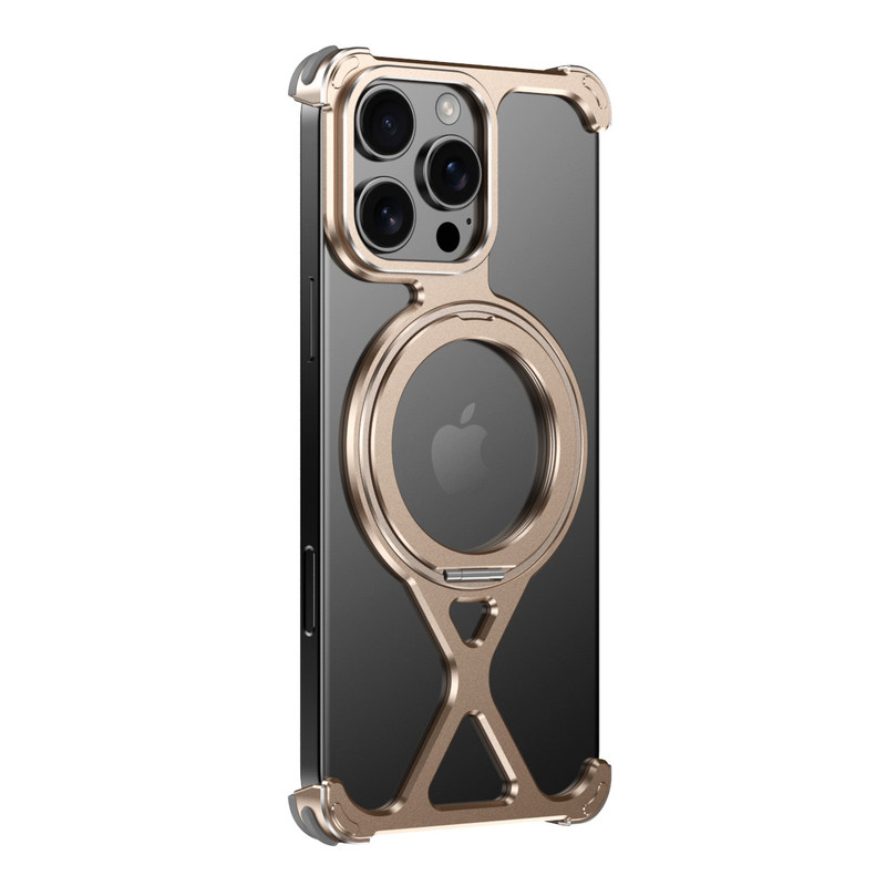 适用苹果16promax新款【合金X壳】手机壳iPhone15Pro旋转磁吸支架14proMax金属无边框Magsafe