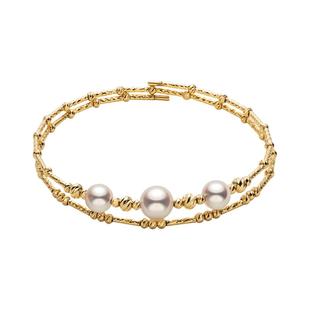 HELAS赫拉高亮Akoya海水珍珠手环18K金手链双层弹力手镯爆闪礼物