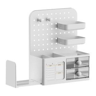 桌面洞洞板书立收纳盒抽屉式学生书桌文具整理置物架办公工位神器