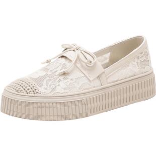 千百度渔夫鞋女夏季新款蕾丝网面凉鞋透气舒适百搭一脚蹬休闲鞋