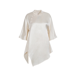 naivee纳薇醋酸流光衬衫中袖净色收腰显瘦中式气质上衣女春新款