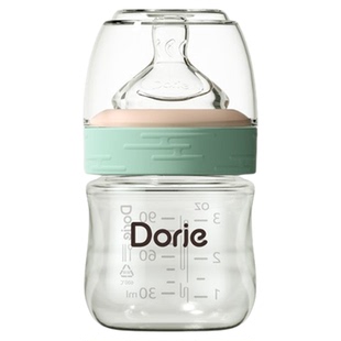 多吉宝贝新生儿玻璃奶瓶宽口径防胀气防呛90ml自带SS号奶嘴小圆孔