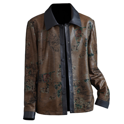 海宁真皮皮衣女2026秋冬新短款前短后长印花头层绵羊皮夹克小外套