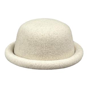 渔夫帽女秋冬羊毛小盆帽复古休闲圆顶礼帽韩版时尚卷边毛呢毡帽子