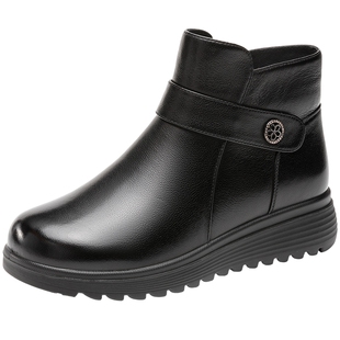 奥康 女鞋2025冬季时装靴真皮加绒黑科技双重保暖妈妈靴百搭短靴