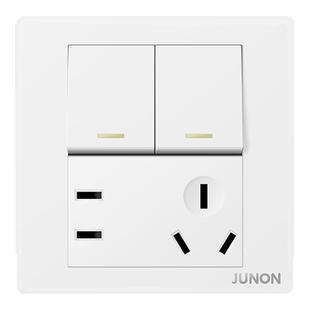 俊朗二开双控五孔插座单控双联5孔两开二三插带开关双开86型面板