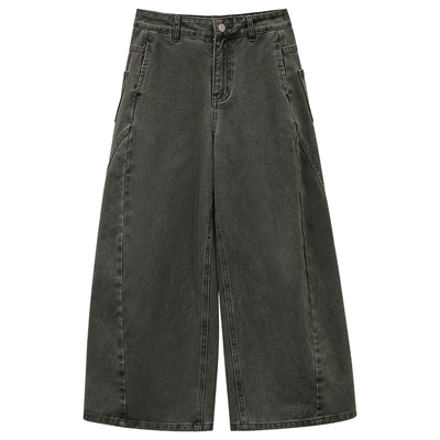 小个子休闲工装阔腿裤牛仔裤春夏