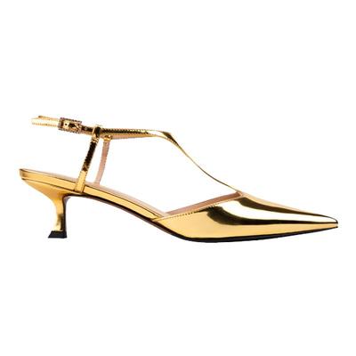 ALEXSARA+尖头+金属色+猫跟凉鞋