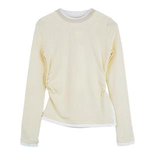 A21女装针织显瘦长袖T恤春秋季假两件设计感不对称打底上衣女