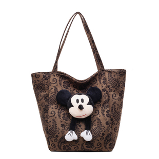 复古可爱卡通豹纹通勤手提包包女2025新款大容量单肩包手提托特包