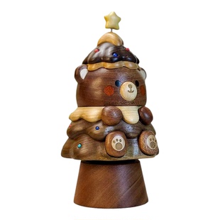 小熊圣诞树八音盒星星创意实木可爱桌面装饰摆件圣诞节礼物音乐盒