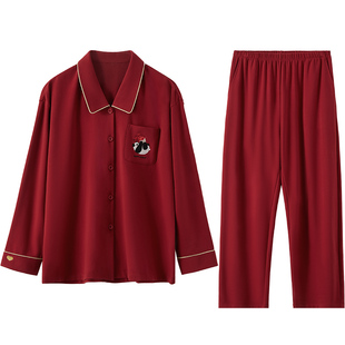 红豆情侣红色睡衣长袖柔棉磨毛男女结婚礼物新娘本命年家居服礼盒