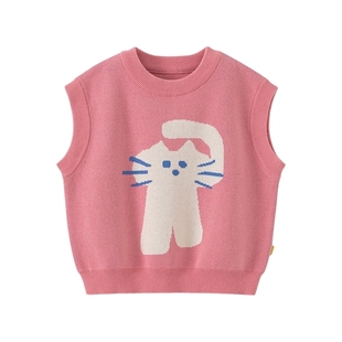【新品】papa爬爬儿童毛衣马甲背心男女童卡通宽松叠穿针织衫上衣
