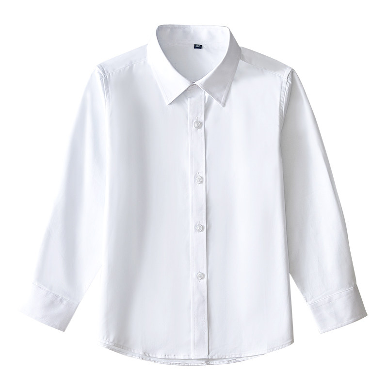 儿童白衬衫男童春秋长袖纯棉女童白色表演出服衬衣中大小学生校服