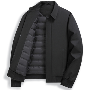 老人头夹克轻薄羽绒服中老年人爸爸加厚翻领保暖行政男装冬装外套